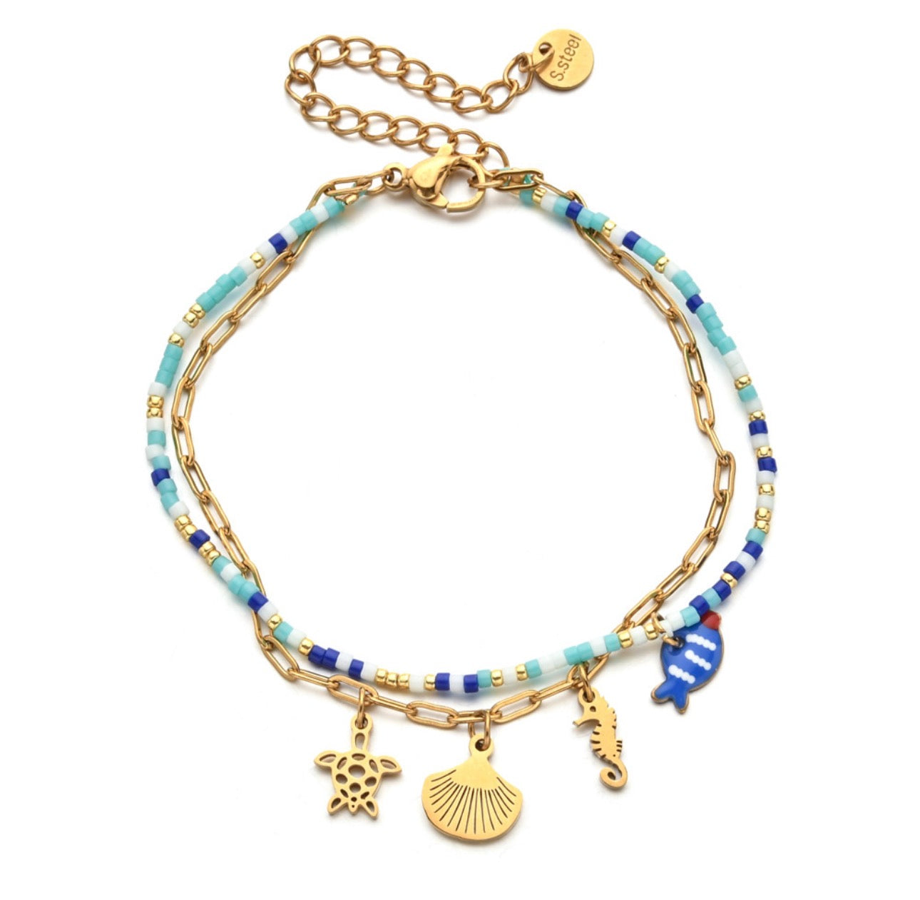 Beaded Ocean Charm double bracelet
