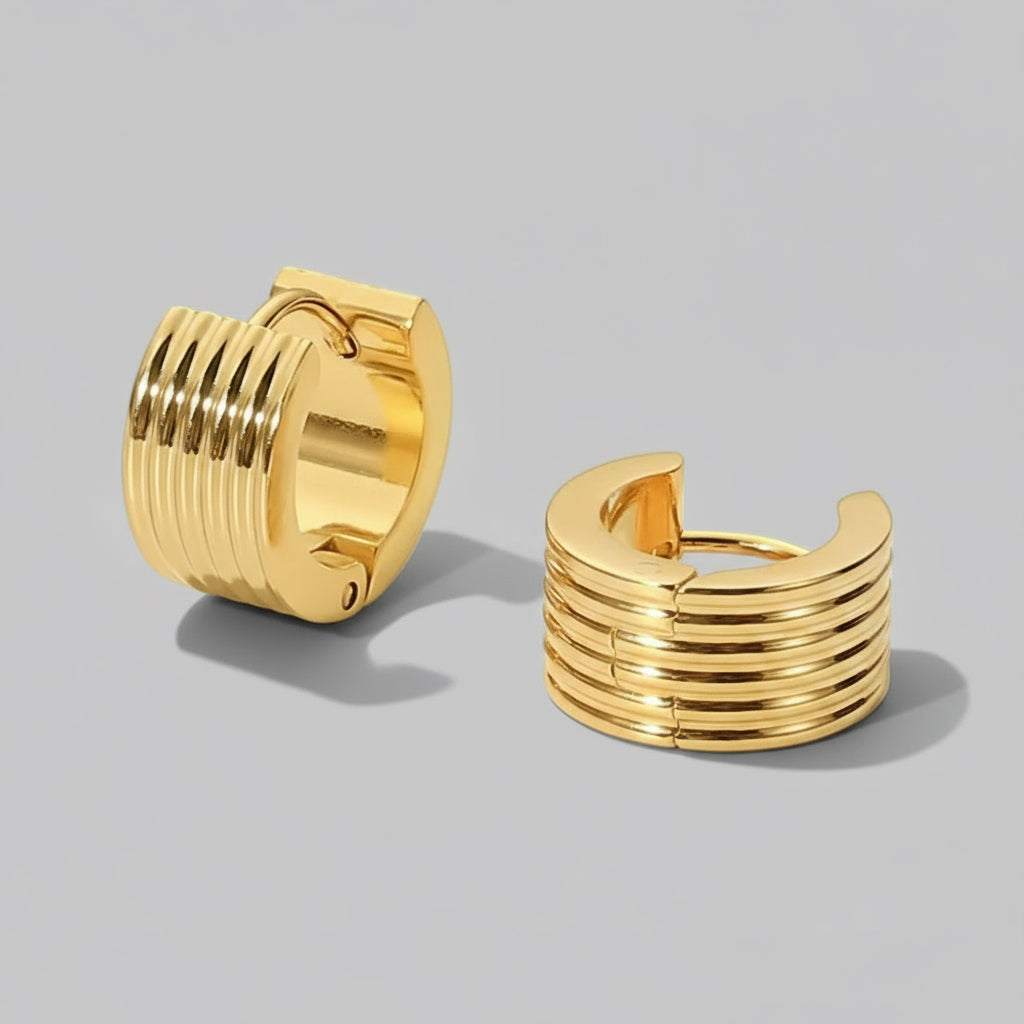 Gold Ribbed Huggie Hoops