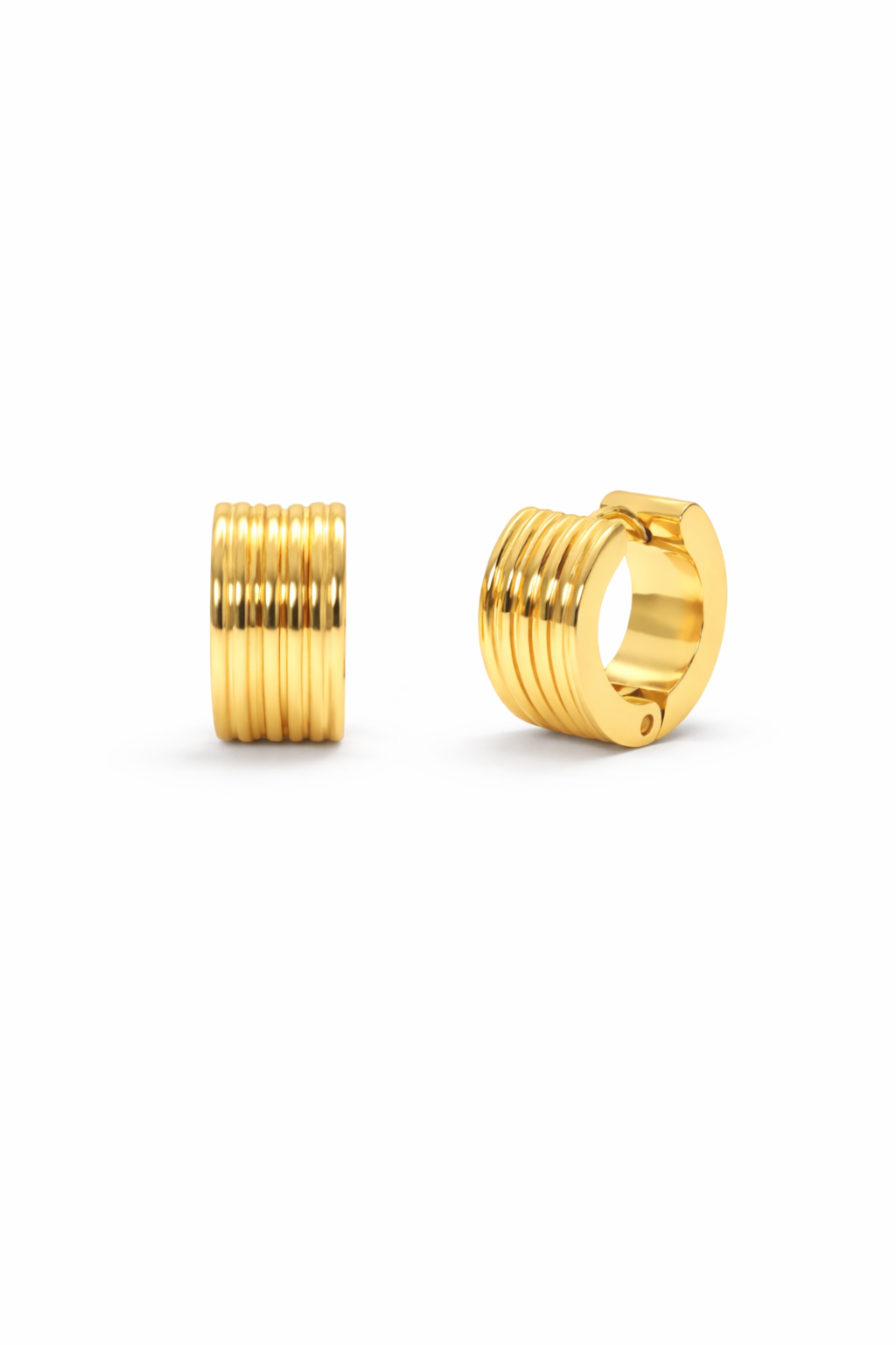 Gold Ribbed Huggie Hoops